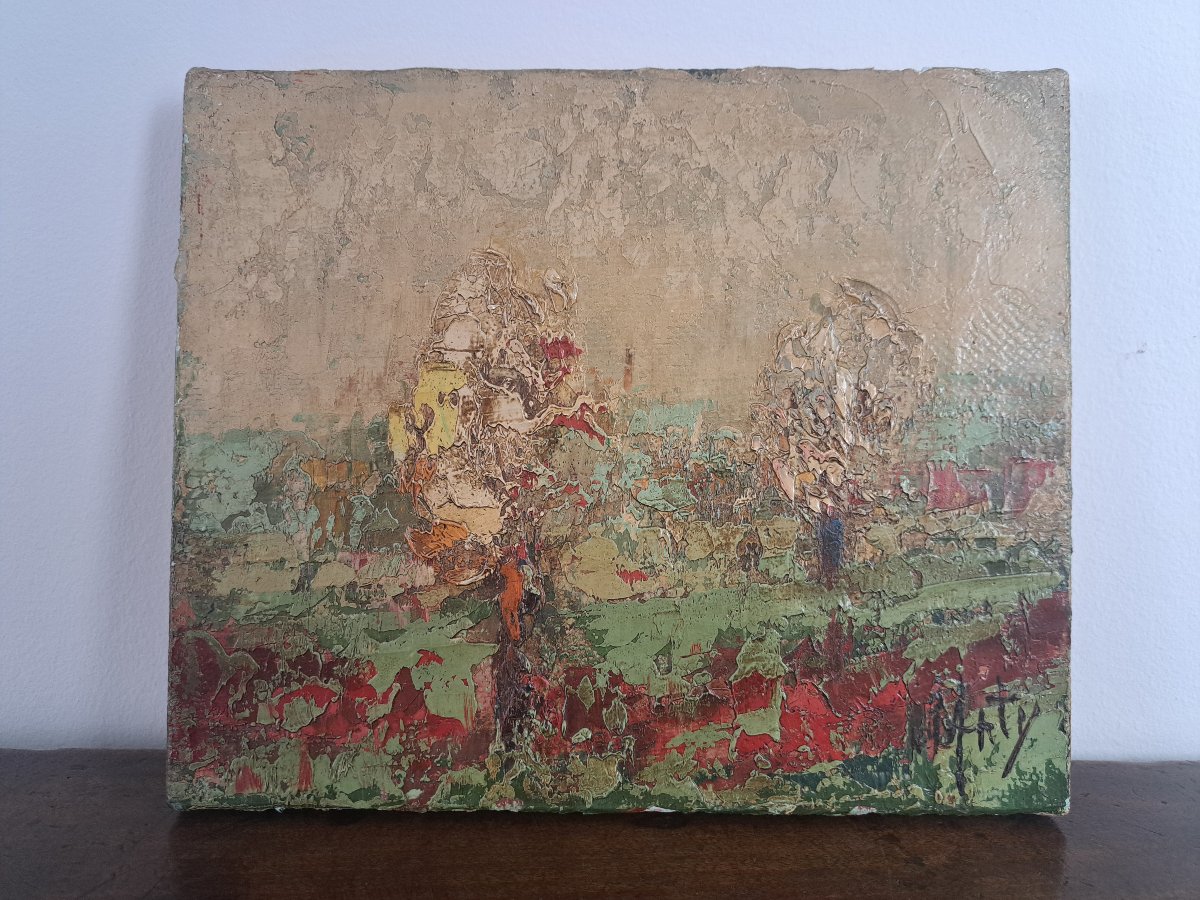 Pommiers en fleurs , Huile sur toile , Signé , XX°. 