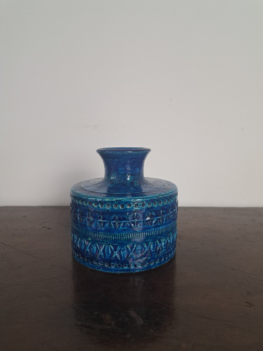 Aldo Londi pour Bitossi , Vase , Céramique bleue , XX°. -photo-3