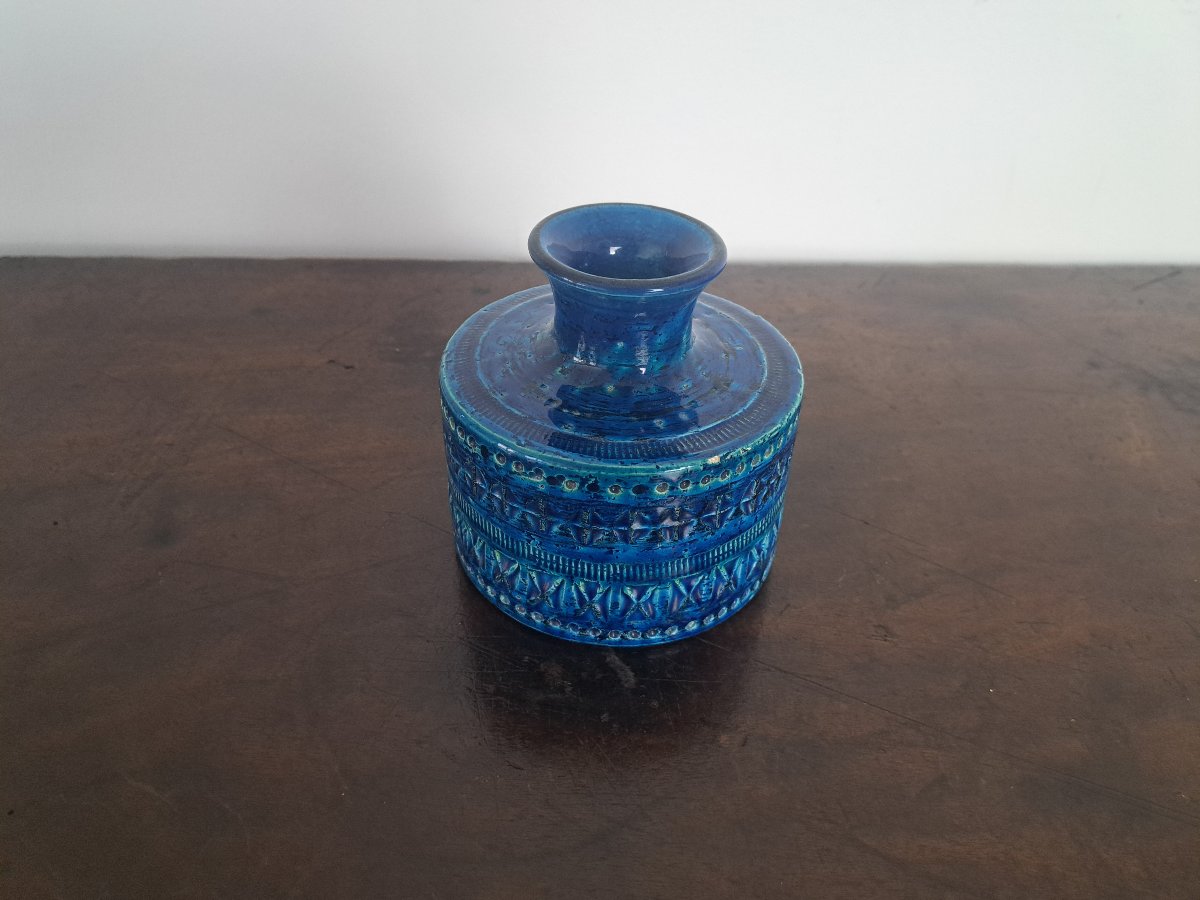 Aldo Londi pour Bitossi , Vase , Céramique bleue , XX°. -photo-2