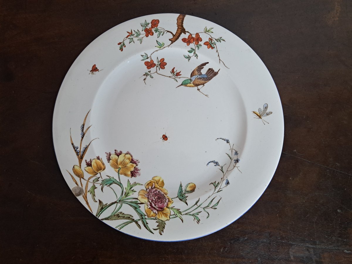 Jules Vieillard , Assiette de table , Modèle Nella , Faïence ,  XIX°. -photo-2