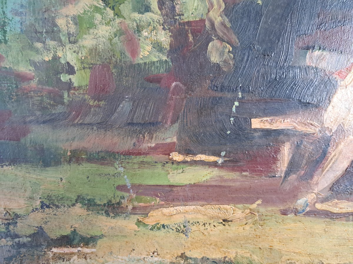Hanns Fay, Conversation In A Park, Oil On Panel, 20th Century. -photo-2