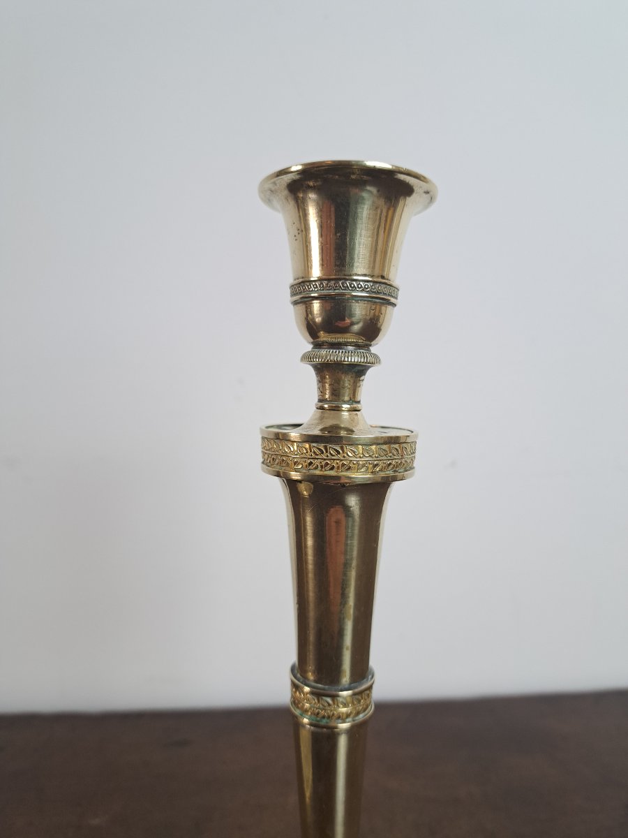 Pair Of Candlesticks, Bronze, Empire Style, 19th Century. -photo-3