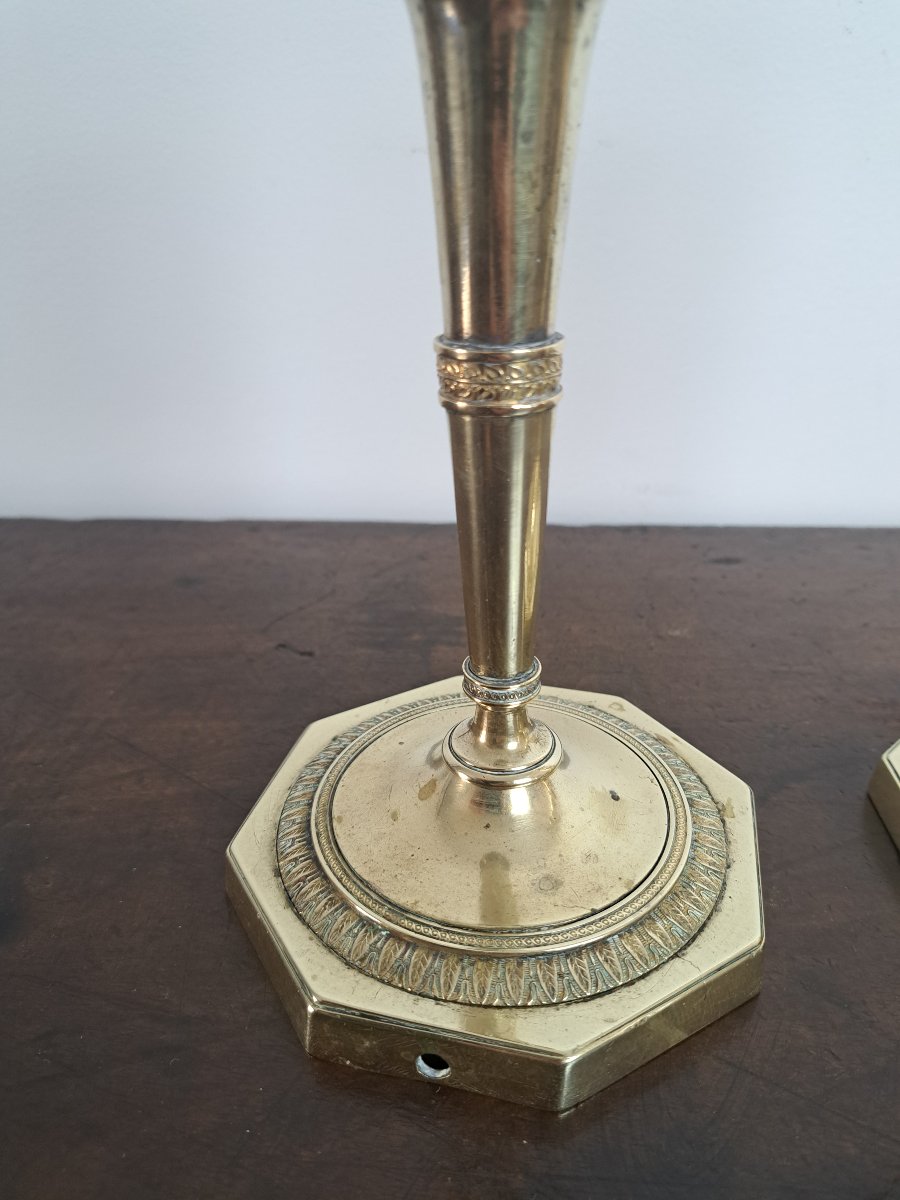 Pair Of Candlesticks, Bronze, Empire Style, 19th Century. -photo-5