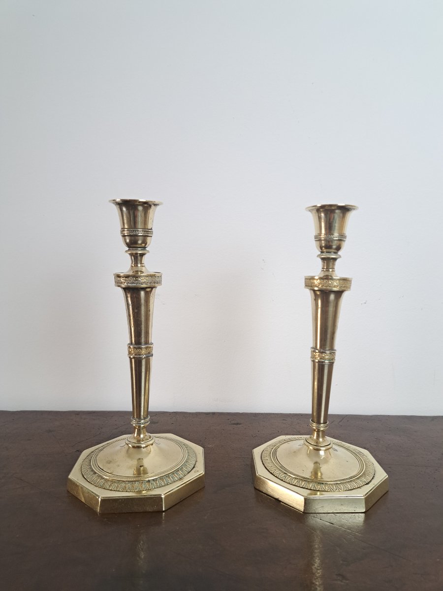 Pair Of Candlesticks, Bronze, Empire Style, 19th Century. 