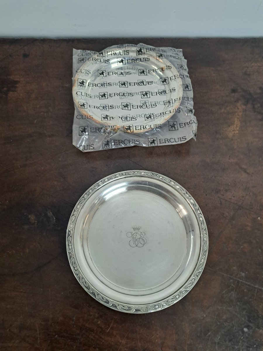 Ercuis For The Venice Simplon Orient Express, Pair Of Bottle Coasters, Silver-plated Metal, 20th Century-photo-2