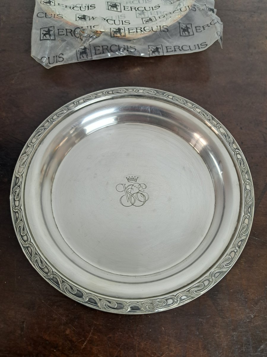 Ercuis For The Venice Simplon Orient Express, Pair Of Bottle Coasters, Silver-plated Metal, 20th Century-photo-4