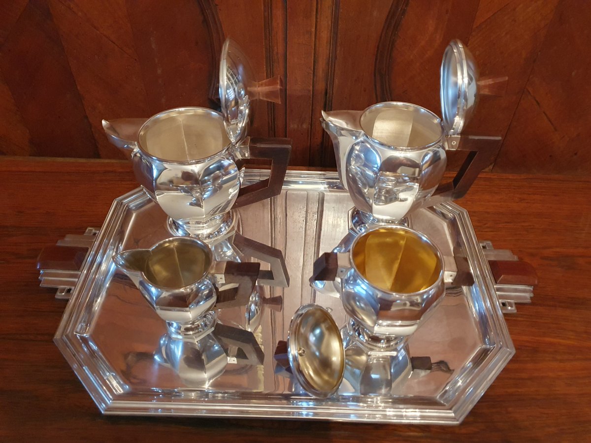 Service à Thé/café,  Métal Argenté , Art Déco . XX°. -photo-1