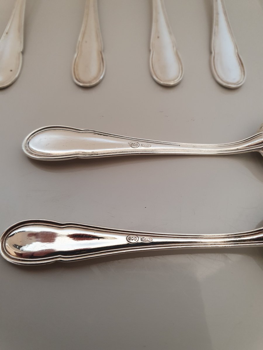 12 Mocha Spoons, Silver, Filet, XX °.-photo-4
