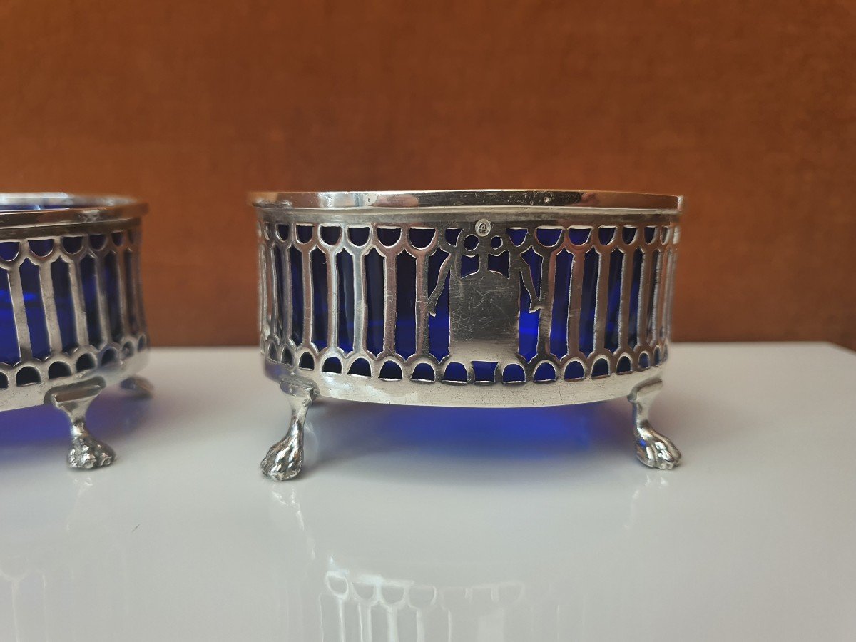 Pair Of Salt Shakers, Silver And Blue Glass, 1798-1809.-photo-3