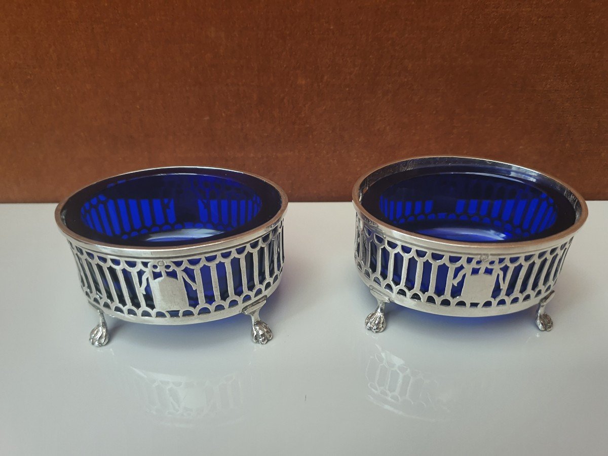 Pair Of Salt Shakers, Silver And Blue Glass, 1798-1809.-photo-1