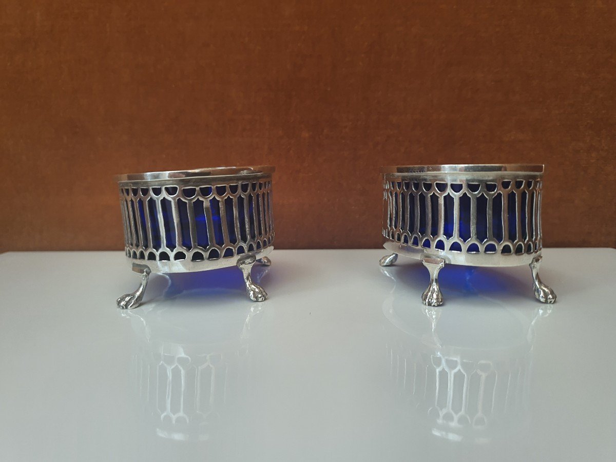 Pair Of Salt Shakers, Silver And Blue Glass, 1798-1809.-photo-2