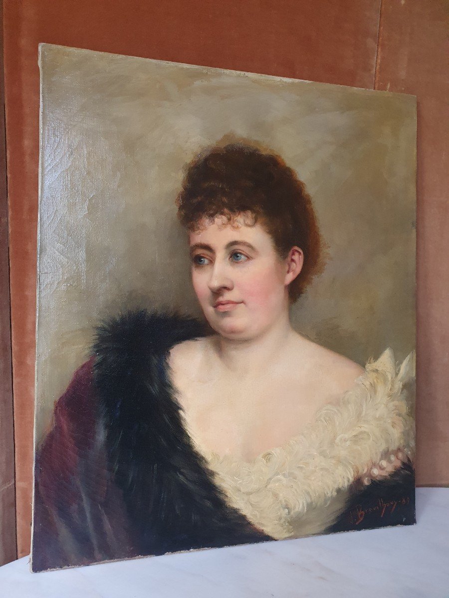 Julia Brouilhony Benet, Portrait Of An Elegant Woman, Oil On Canvas, 1889.-photo-1