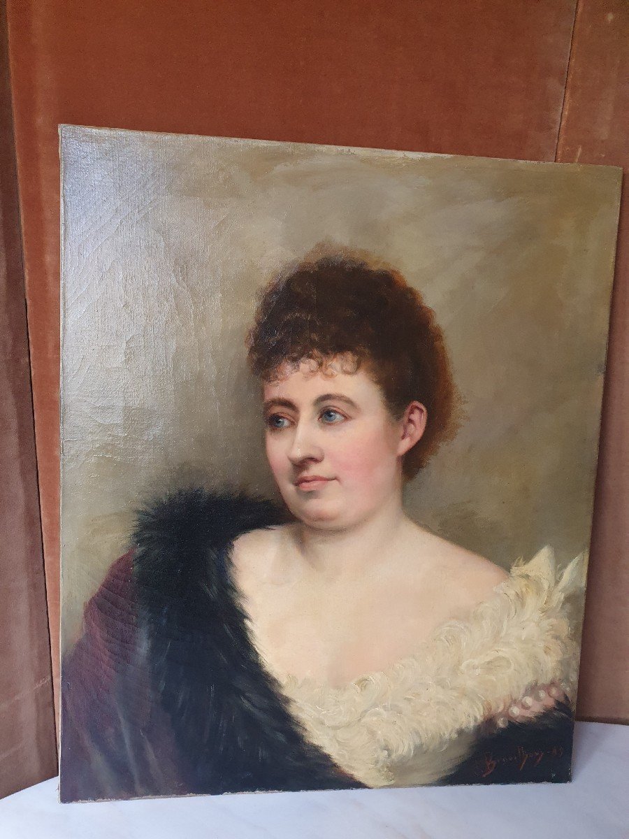 Julia Brouilhony Benet, Portrait Of An Elegant Woman, Oil On Canvas, 1889.-photo-2