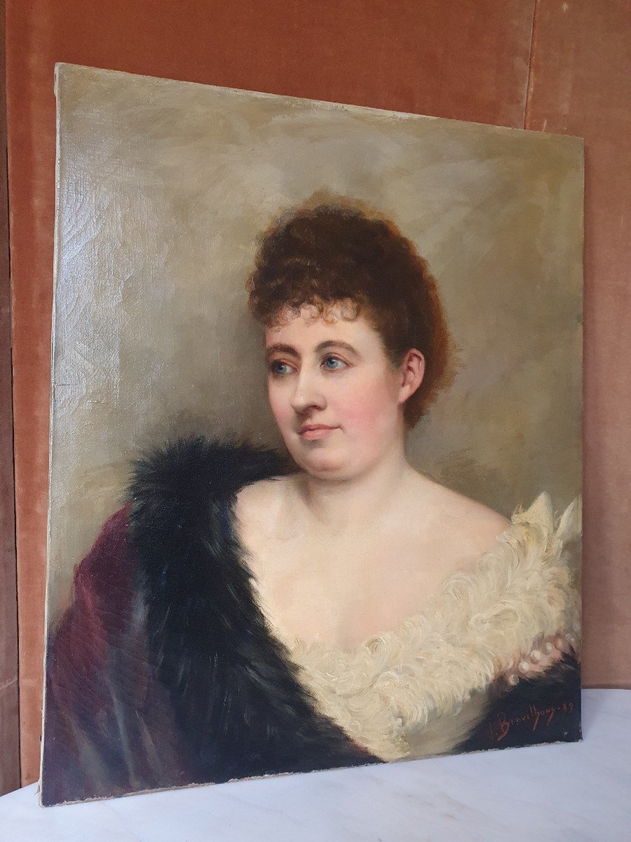 Julia Brouilhony Benet, Portrait Of An Elegant Woman, Oil On Canvas, 1889.-photo-3