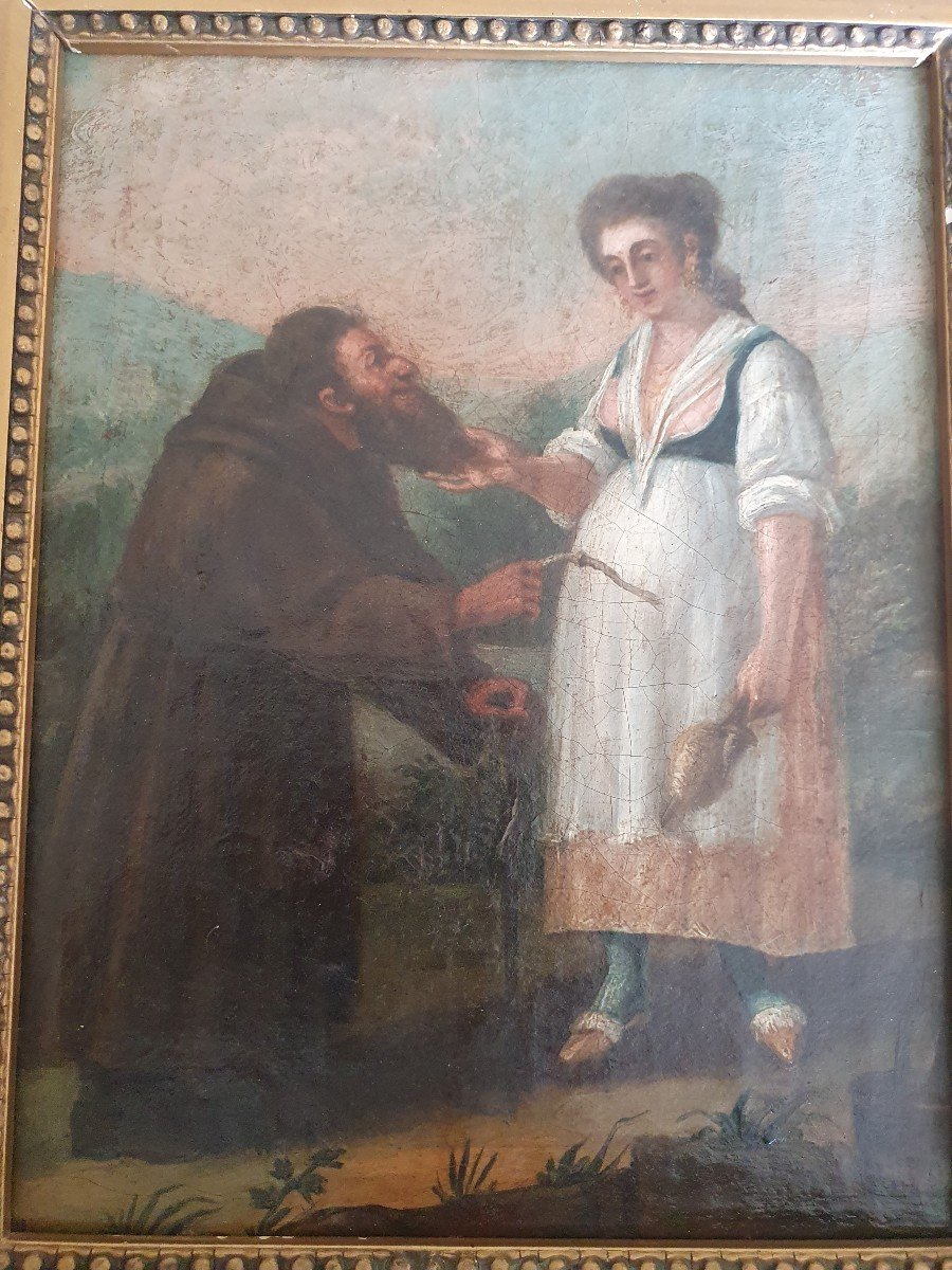 Woman And Monk, Oil On Canvas, Late Eighteenth.-photo-3