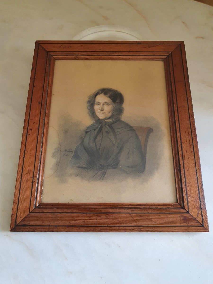Alexis Joseph Louis De Malécy, Portrait Of A Woman, Drawing, 1842.-photo-4