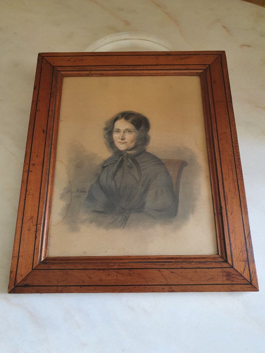 Alexis Joseph Louis De Malécy, Portrait Of A Woman, Drawing, 1842.