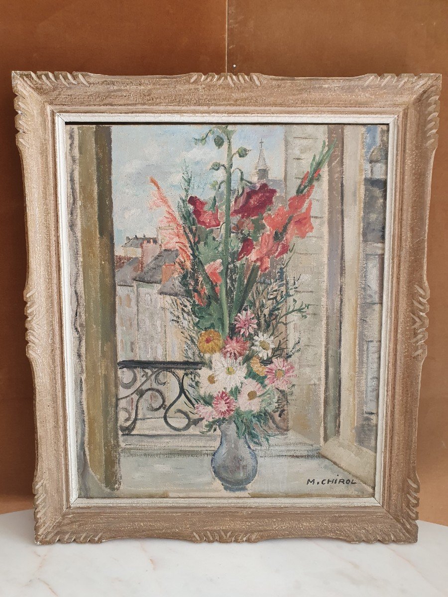 Marguerite Chirol , Bouquet De Fleurs à La Fenêtre , Paris , Huile Sur Toile, XX°. -photo-2