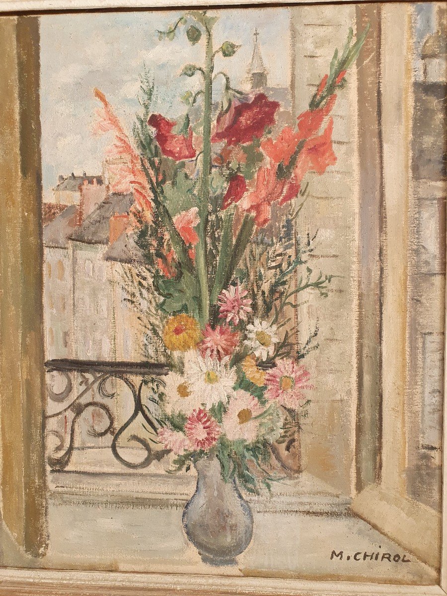 Marguerite Chirol , Bouquet De Fleurs à La Fenêtre , Paris , Huile Sur Toile, XX°. -photo-1