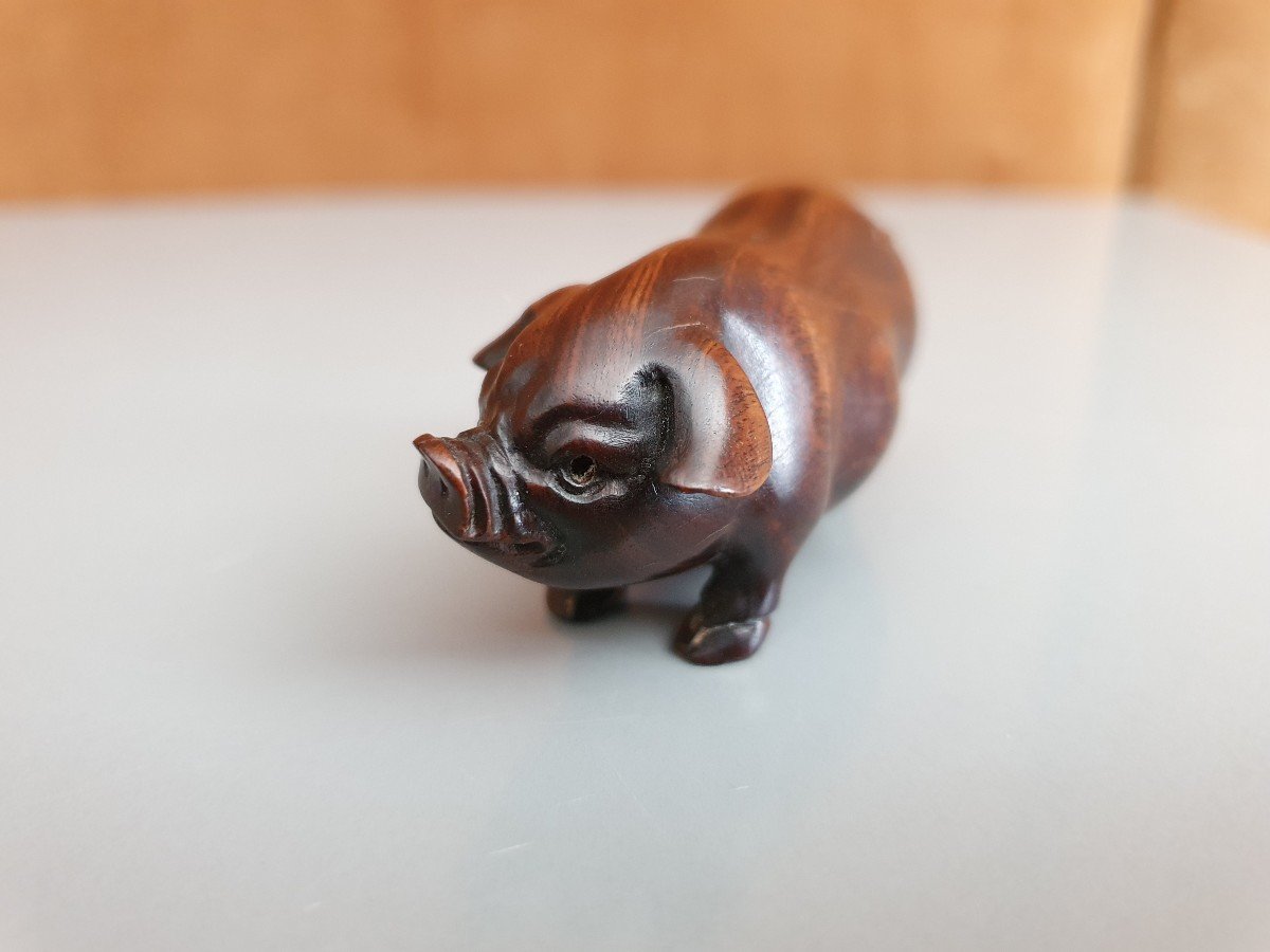 Netsuké, Pig, Wood, Late 19th / Early 20th Century.-photo-7