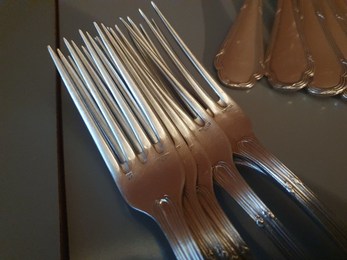 Ercuis, Cutlery Set, 37 Pieces, Ribbons Model, Louis XVI, XX°.-photo-3
