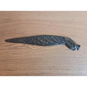 Art Nouveau , Coupe Papier Formant Paon , Bronze , Fin XIX/début XX°. 