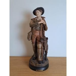 Joseph Le Guluche, The Mountain Shepherd, Terracotta, Isle Adam, Late 19th Century.