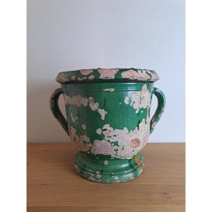 Castelnaudary, Garden Pot With Handles, Glazed Terracotta, XIX °.