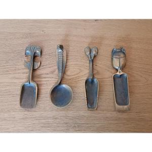 Suite Of Four Cosmetic Spoons, Bronze, 20th Century.