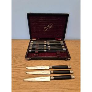 12 Dessert Knives, Ebony And Silver, Louis XVI, 19th Century.