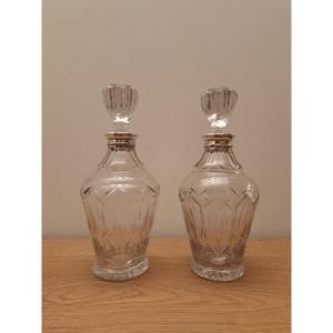 Pair Of Carafes, Crystal And Silver, Early 20th Century.