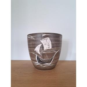 Paul Milet , Cache Pot Au Bateaux , Céramique , Sèvres , XX° . 