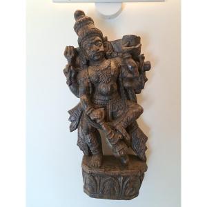 Element Of Sculpture Of A Hindu Deity, Wood, Late 19th Century.