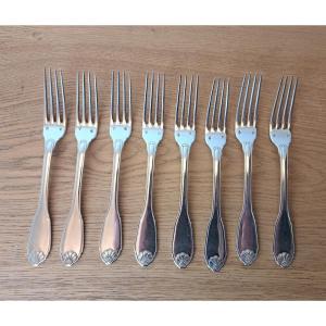 Cardeilhac, 8 Dessert Forks, Regency, 20th Century. 