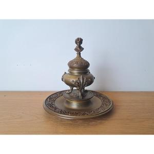 Inkwell, Bronze, Restoration, 19th Century. 