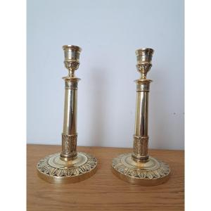 Pair Of Candlesticks, Bronze, Empire Period, Early 19th Century. 