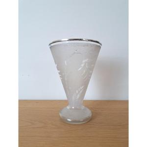 Lorrain, France, Vase, Art Deco, Glass And Silver, Early 20th Century. 