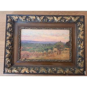 Landscape In Provence, Oil On Panel, Signed, Late 19th Century. 