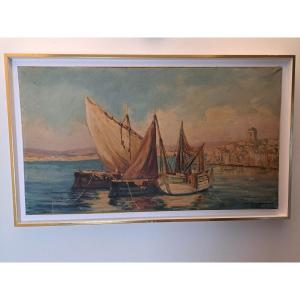 François Dandleuf , Marine Provençale , Huile Sur Toile , XX°. 