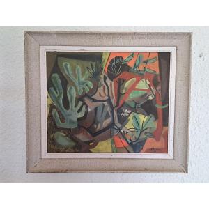 Claude Lasserre , Le Jardin , Huile Sur Isorel , 1954 . 