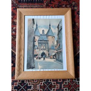 Charles Jean Forget (1886/1960). Nancy , Porte De La Craffe  , Aquarelle , Début XX°. 