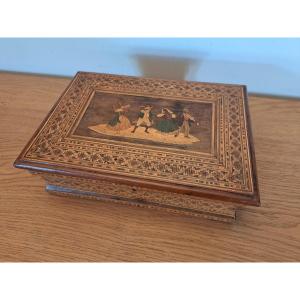 Wooden Box And Marquetry From Sorrento, Italy, Early 20th Century. 