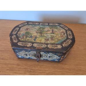 Coffret , La chasse au tigre , Papier maché , Qâjar , Iran , XIX°. 