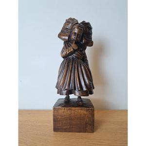 Jeune alsacienne , Sculpture en bois , Début XX°. 