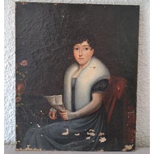 Young Woman Reading, Oil On Canvas, Empire / Restoration, Early 19th Century. 