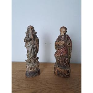 Saint Joseph et la Vierge Marie , Statuettes , Bois polychrome , XVIII°. 