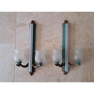 Pair Of Wall Lights, Brass And Painted Sheet Metal, Art Deco, 20th Century. 