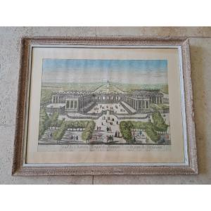 Vue d'optique du château royal de Trianon , Gravure sur papier , XVIII°. 