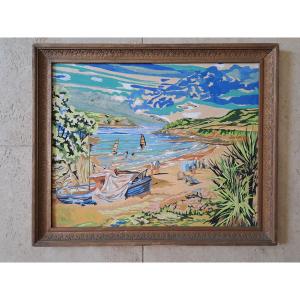 Bord de mer , Gouache , XX°. 