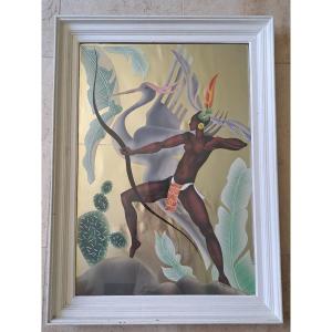 Amazone à l'arc , Gouache et découpis , G.Martin , 1953 .  
